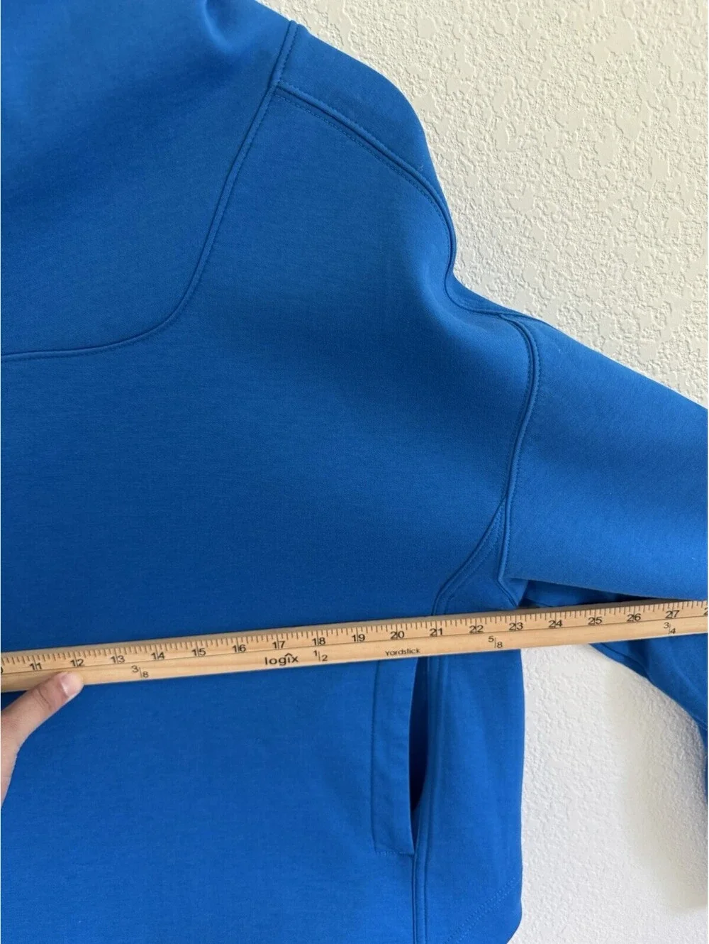 Free People FP Movement Oversized Mock Neck Sleeve Logo Sweatshirt Cobalt Blue S
